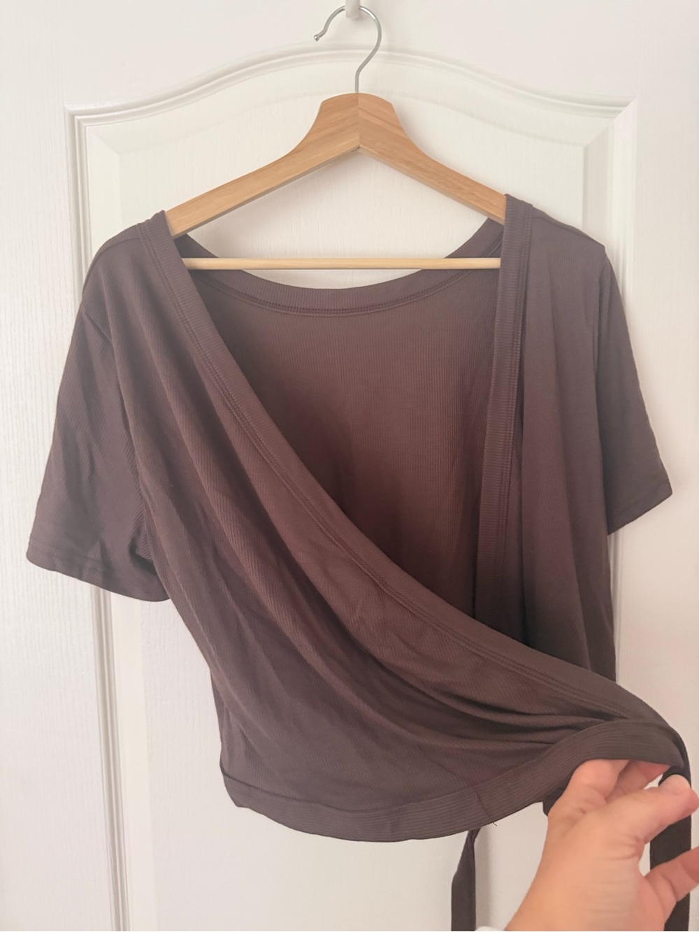 Latched Mama Wrap Front Short Sleeve Top - Brown